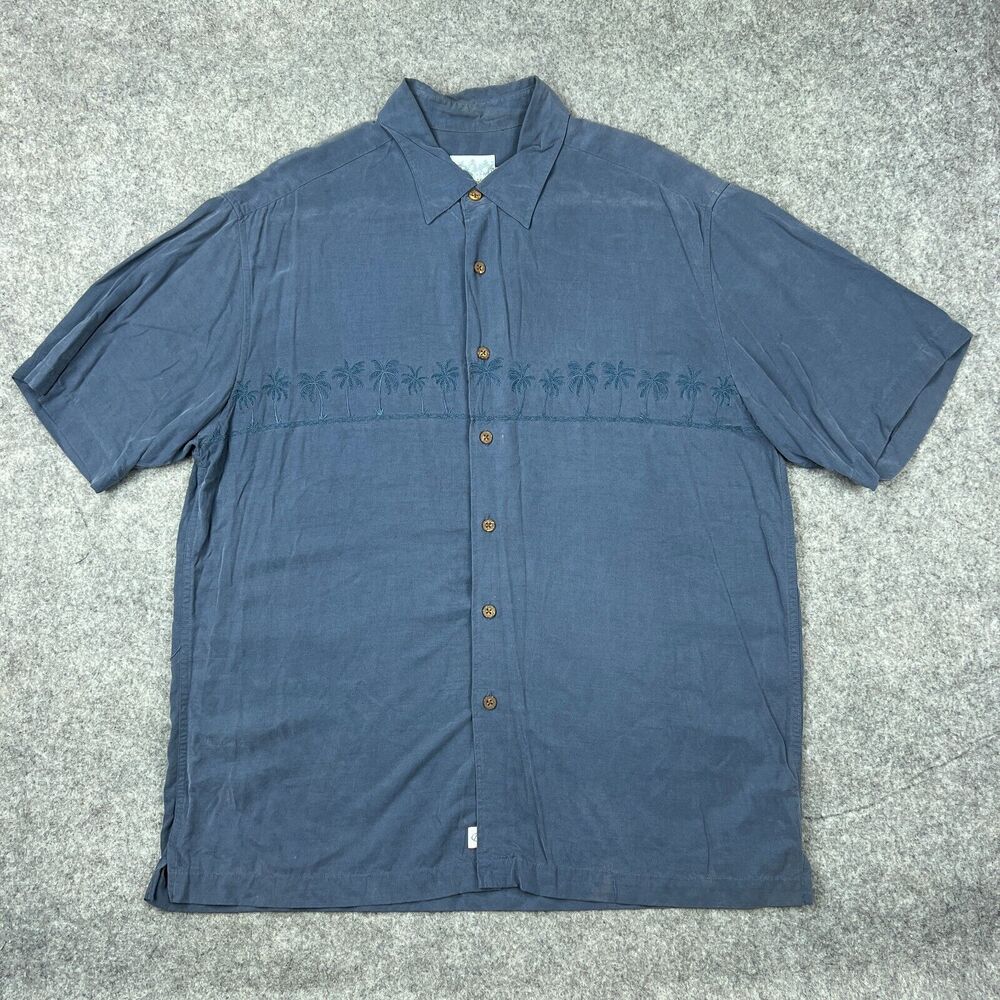 Quiksilver Shirt Mens Large Medium‎ Blue Tahiti Palms Hawaii Short Sleeve Button